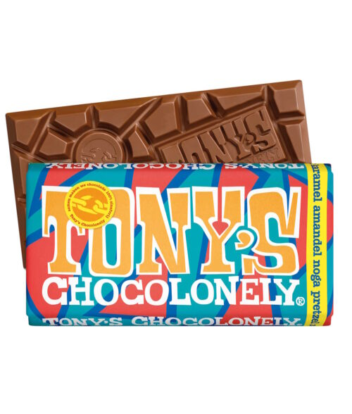 Tony's Chocolonely - Melkchocolade karamel, amandel, noga, pretzel en zeezout (180 gr)