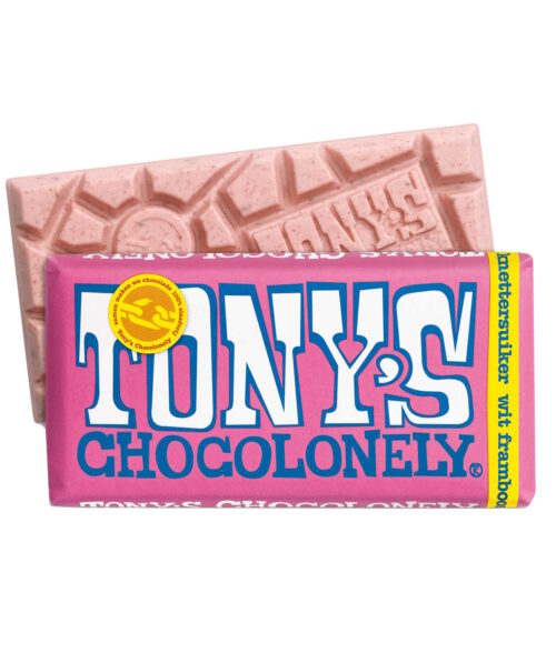 Tony's Chocolonely - Witte Chocolade Framboos Knettersuiker (180gr)
